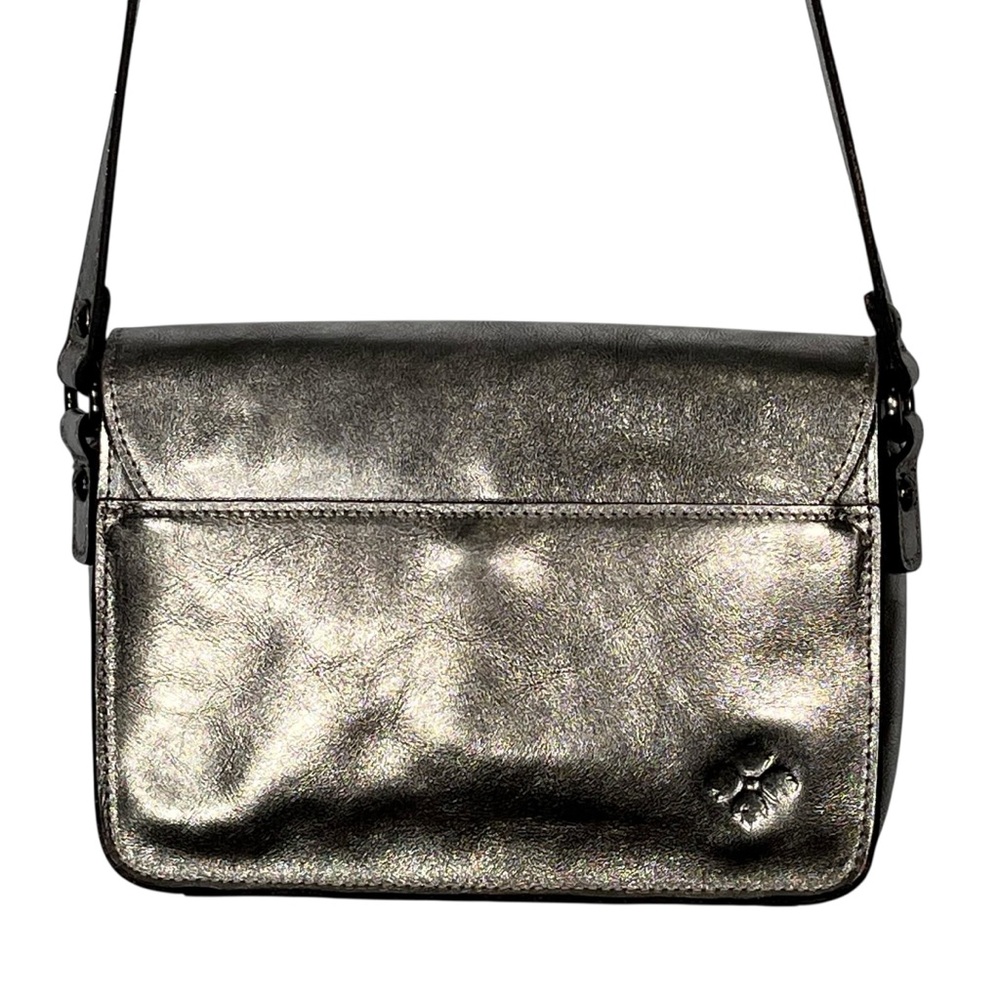 Patricia Nash Silver Leather Shoulder Bag Metallic Foil Platinum Flap Purse - Picture 3 of 16